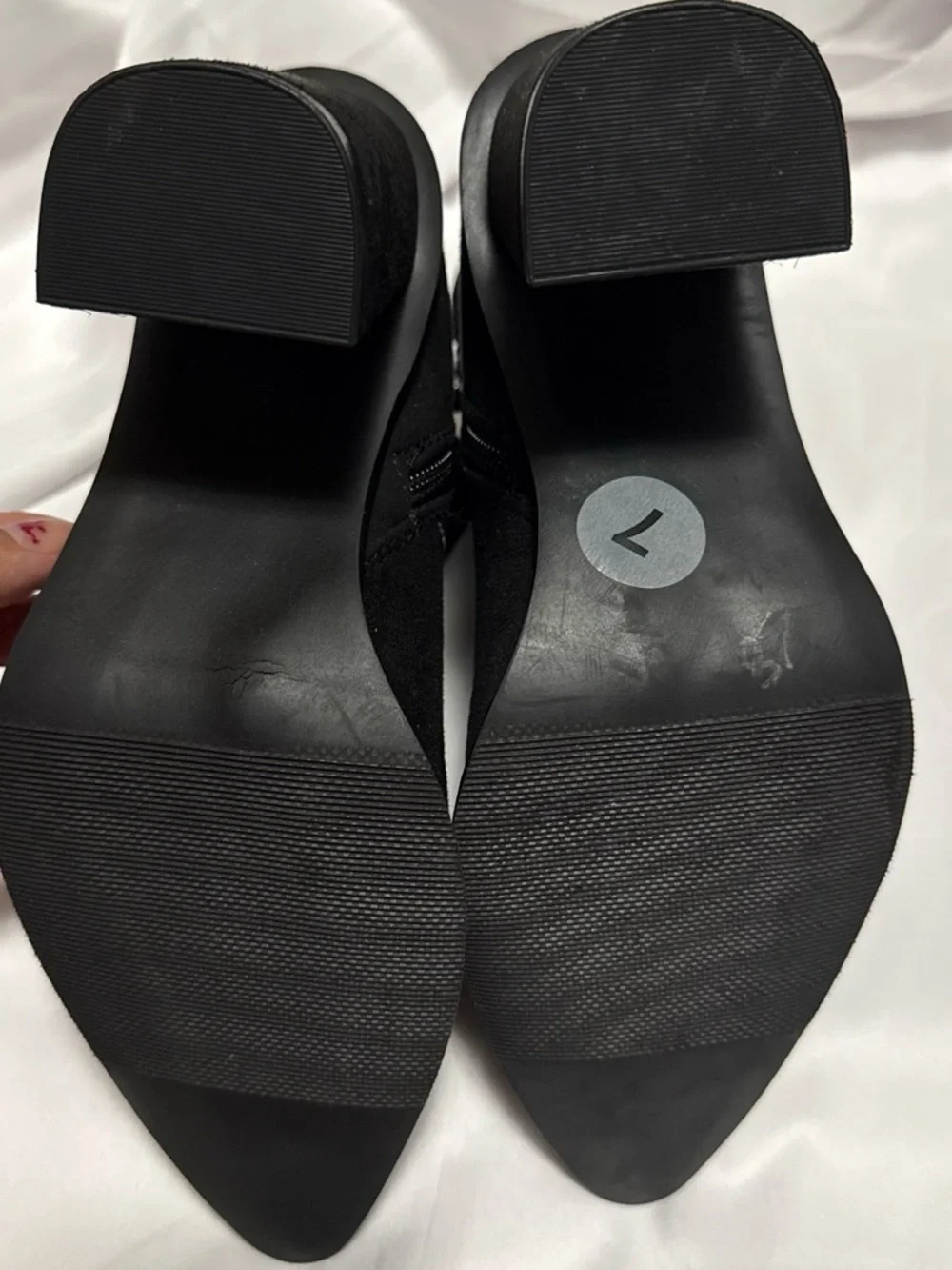 Jones New York Black Suede Pointed Toe Ankle Booties with Stud Trim
